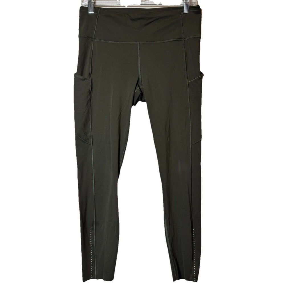 Lululemon Fast and Free Crop II 23” Leggings Pockets Dark Olive Green Women’s 10